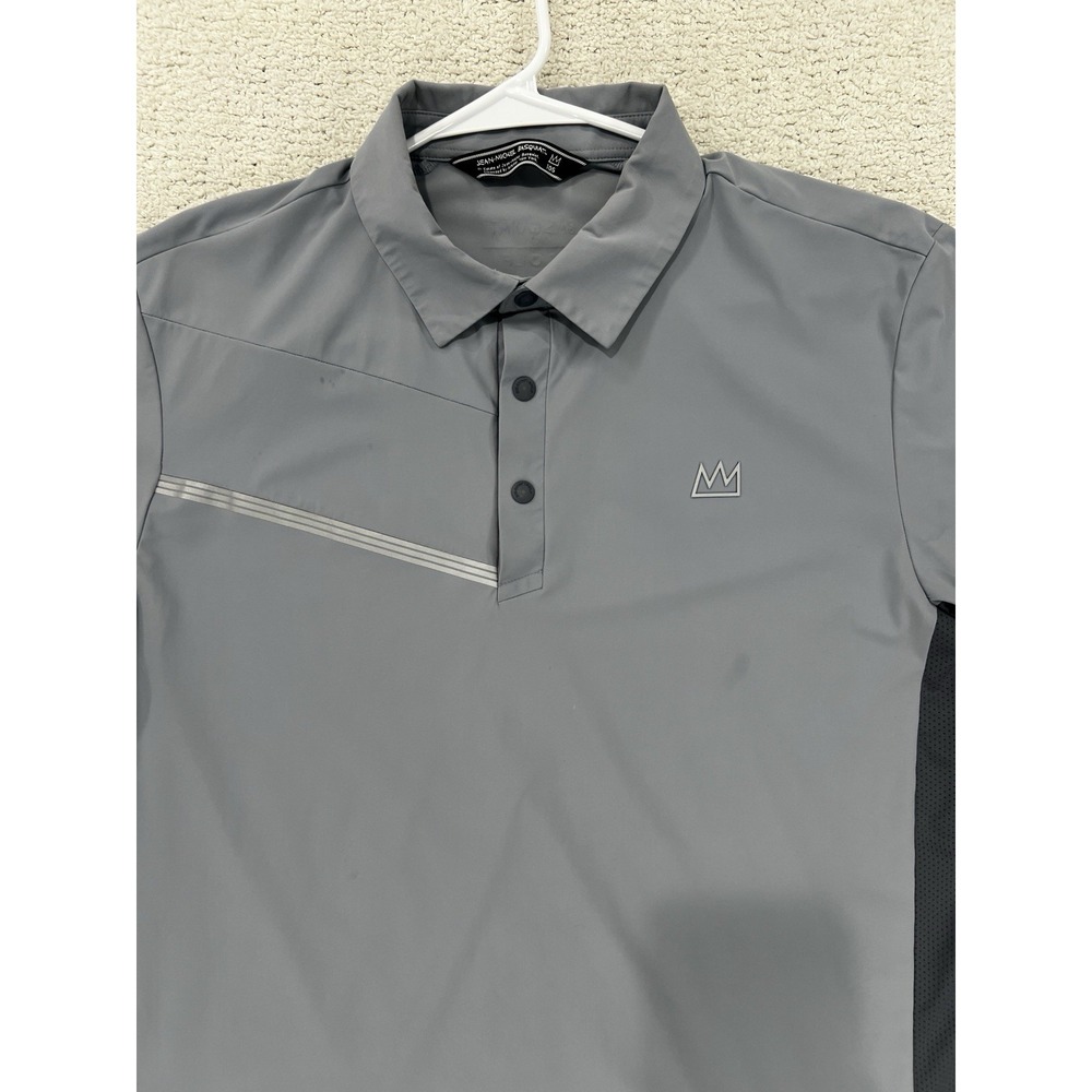 Basquiat Golf Polo Shirt Mens M Crown Logo Gray Performance Short Sleeve EUC